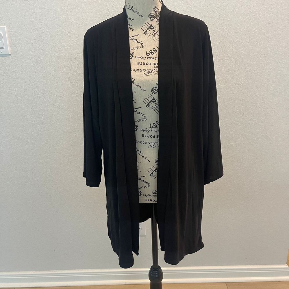 Passports Black Open Front Cardigan XL Extra Large 3/4 Sleeve Duster